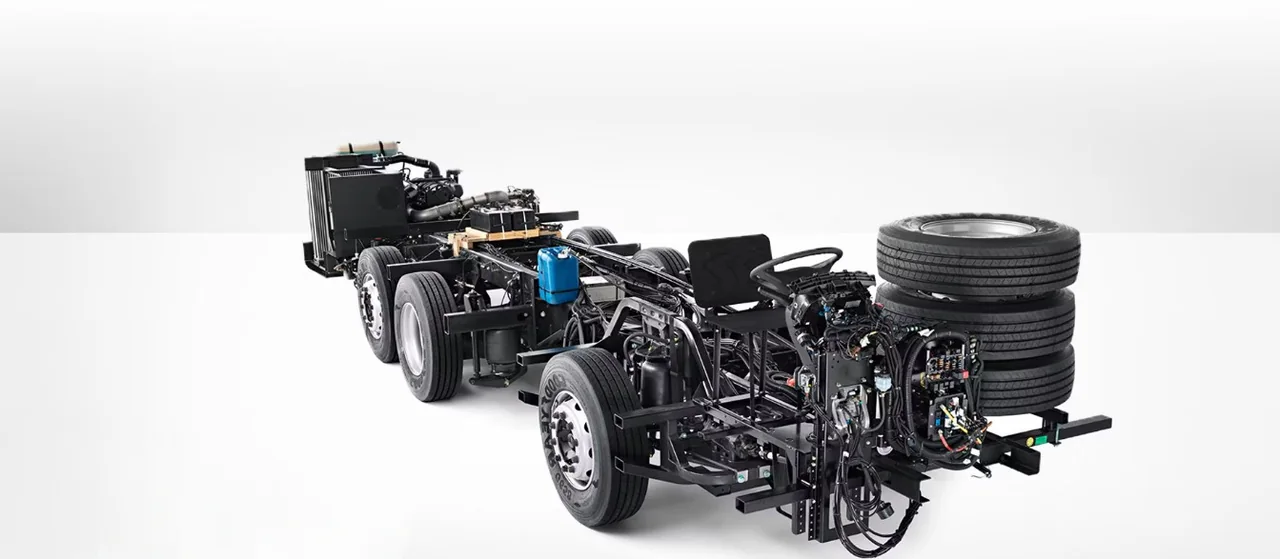 Mercedes-Benz intercity coach chassis on a clean studio background